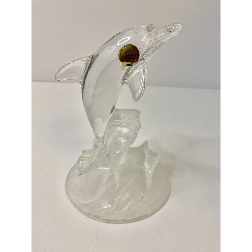 Cristal d'Arques Dolphin Clear Lead‎ Crystal Figurine Frosted Glass From France